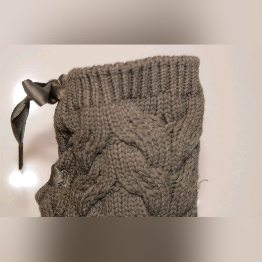 UGG Kiandra Willow Ribbon Bow Gray Knit Sweater Fabric Suede Shearling Boots 10 - Picture 7 of 16